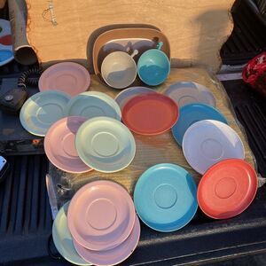 VTG Retro Texas & Spaulding Ware Melamine 18 pc. Set Camping Plates Saucers Mugs